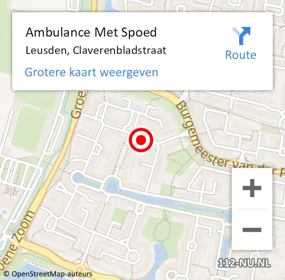 Locatie op kaart van de 112 melding: Ambulance Met Spoed Naar Leusden, Claverenbladstraat op 30 mei 2018 16:51