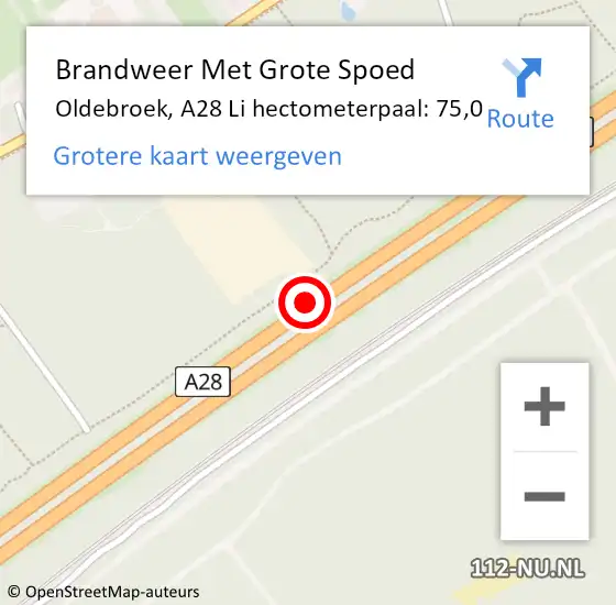 Locatie op kaart van de 112 melding: Brandweer Met Grote Spoed Naar Oldebroek, A28 Li hectometerpaal: 75,0 op 30 mei 2018 16:53