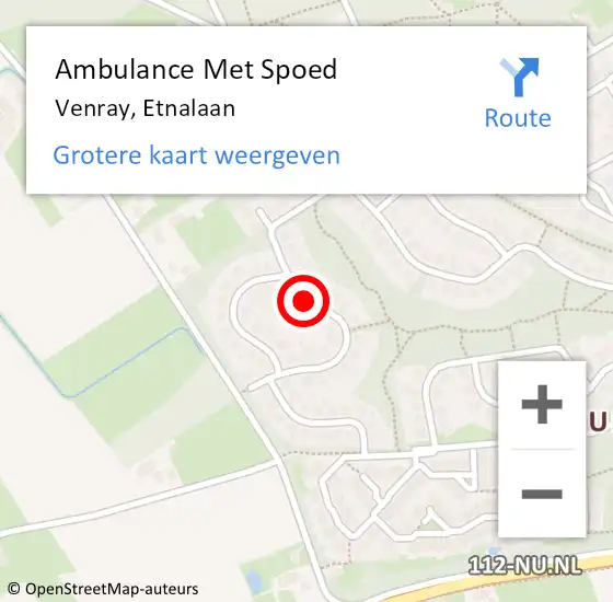 Locatie op kaart van de 112 melding: Ambulance Met Spoed Naar Venray, Etnalaan op 30 mei 2018 17:10