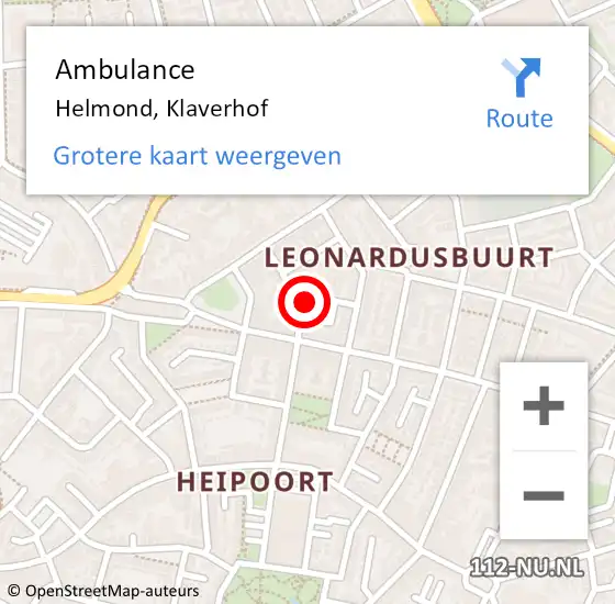 Locatie op kaart van de 112 melding: Ambulance Helmond, Klaverhof op 30 mei 2018 18:51