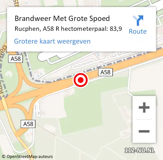 Locatie op kaart van de 112 melding: Brandweer Met Grote Spoed Naar Rucphen, A58 R hectometerpaal: 84,2 op 30 mei 2018 18:52