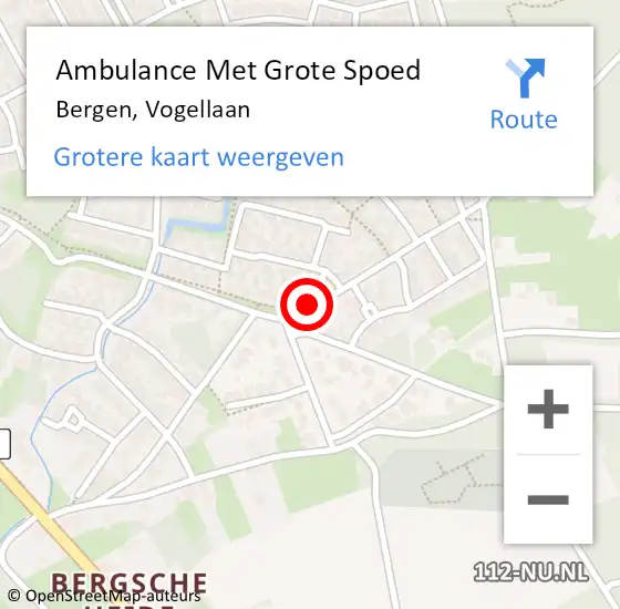 Locatie op kaart van de 112 melding: Ambulance Met Grote Spoed Naar Bergen, Vogellaan op 30 mei 2018 19:00