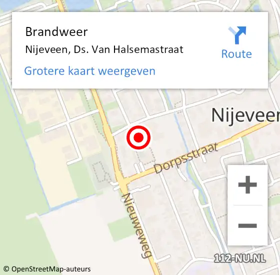 Locatie op kaart van de 112 melding: Brandweer Nijeveen, Ds. Van Halsemastraat op 30 mei 2018 19:10