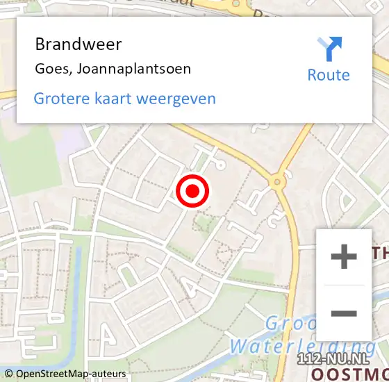 Locatie op kaart van de 112 melding: Brandweer Goes, Joannaplantsoen op 30 mei 2018 19:39