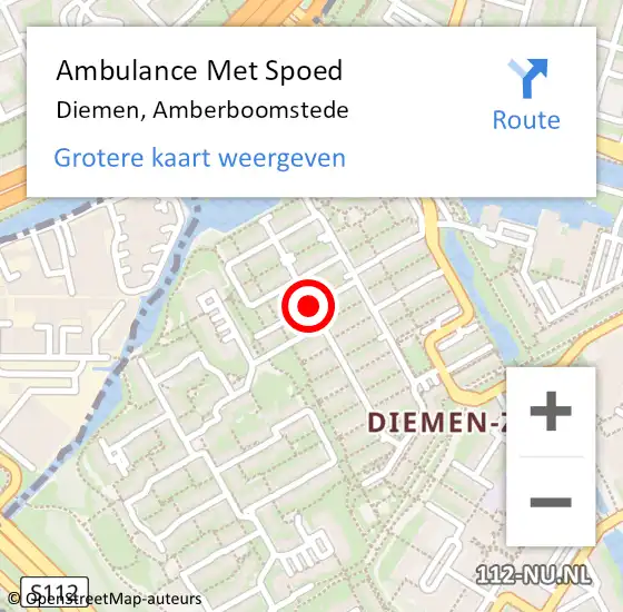 Locatie op kaart van de 112 melding: Ambulance Met Spoed Naar Diemen, Amberboomstede op 30 mei 2018 21:29