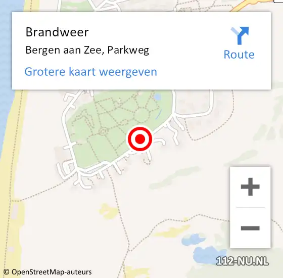 Locatie op kaart van de 112 melding: Brandweer Bergen aan Zee, Parkweg op 30 mei 2018 23:47