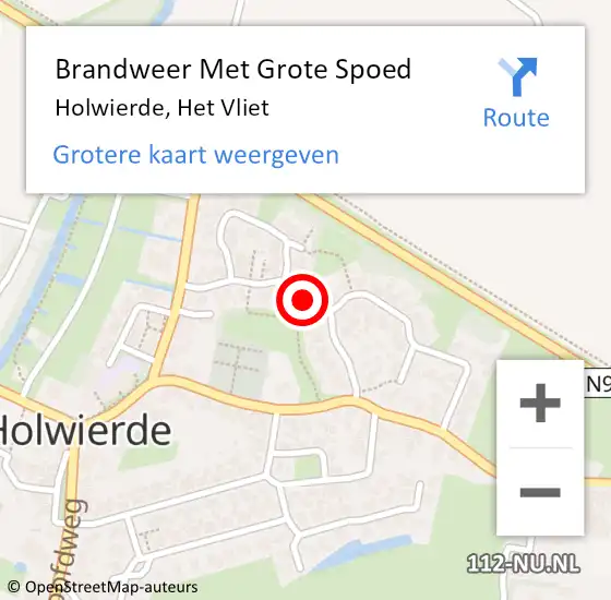 Locatie op kaart van de 112 melding: Brandweer Met Grote Spoed Naar Holwierde, Het Vliet op 31 mei 2018 04:50