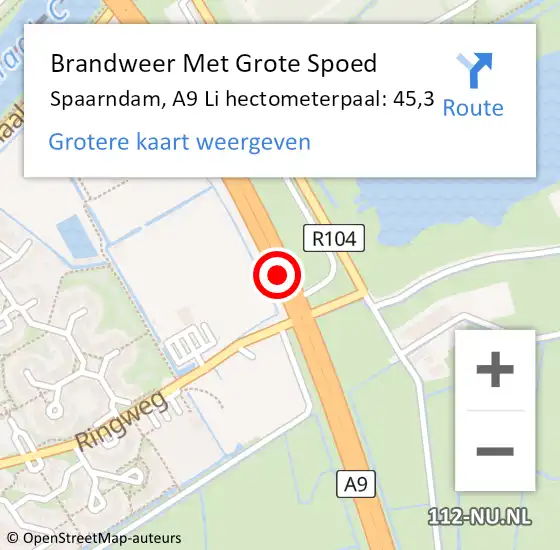 Locatie op kaart van de 112 melding: Brandweer Met Grote Spoed Naar Spaarndam, A9 Re hectometerpaal: 45,1 op 31 mei 2018 06:23