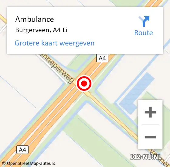 Locatie op kaart van de 112 melding: Ambulance Burgerveen, A4 Li op 31 mei 2018 06:52