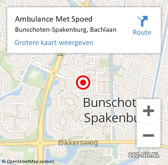 Locatie op kaart van de 112 melding: Ambulance Met Spoed Naar Bunschoten-Spakenburg, Bachlaan op 31 mei 2018 07:32