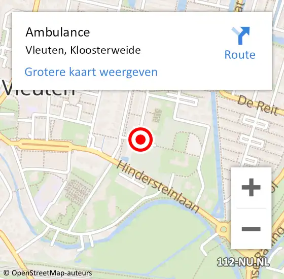 Locatie op kaart van de 112 melding: Ambulance Vleuten, Kloosterweide op 31 mei 2018 08:21