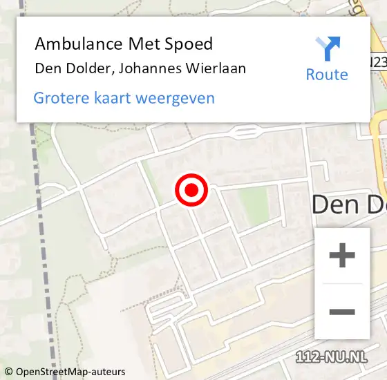 Locatie op kaart van de 112 melding: Ambulance Met Spoed Naar Den Dolder, Johannes Wierlaan op 31 mei 2018 08:30