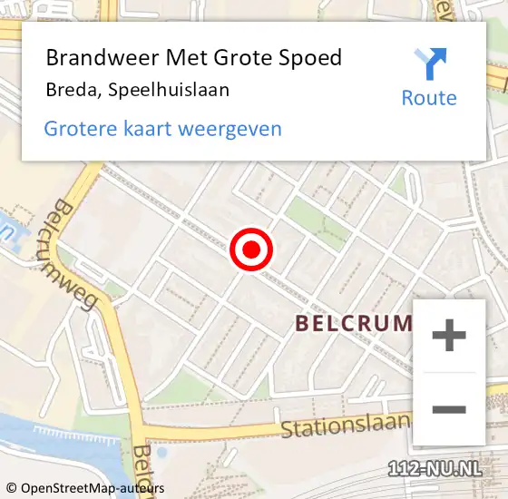 Locatie op kaart van de 112 melding: Brandweer Met Grote Spoed Naar Breda, Speelhuislaan op 31 mei 2018 09:00