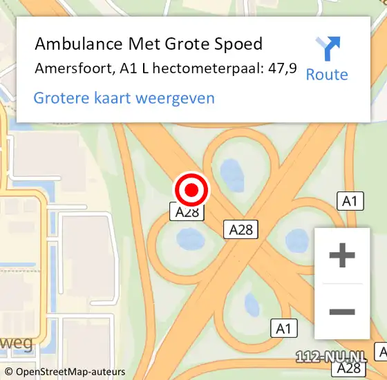 Locatie op kaart van de 112 melding: Ambulance Met Grote Spoed Naar Amersfoort, A1 L hectometerpaal: 44,4 op 31 mei 2018 09:04