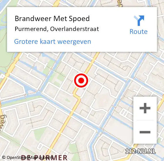 Locatie op kaart van de 112 melding: Brandweer Met Spoed Naar Purmerend, Overlanderstraat op 31 mei 2018 09:11