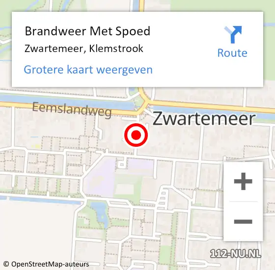 Locatie op kaart van de 112 melding: Brandweer Met Spoed Naar Zwartemeer, Klemstrook op 31 mei 2018 09:46