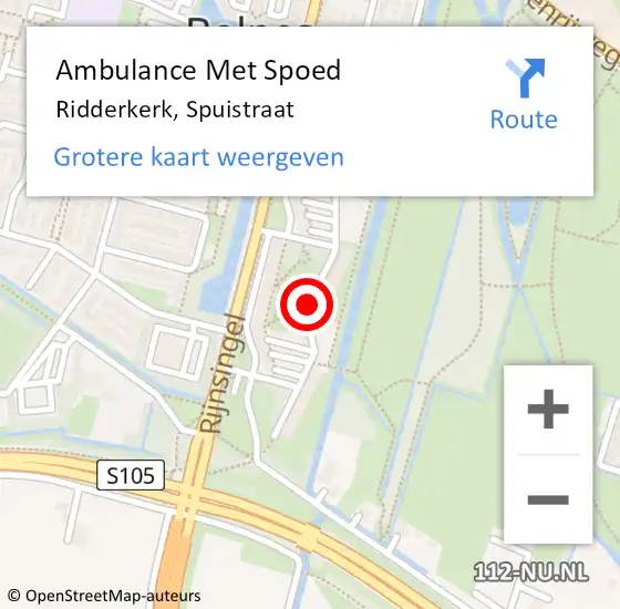 Locatie op kaart van de 112 melding: Ambulance Met Spoed Naar Ridderkerk, Spuistraat op 31 mei 2018 10:50