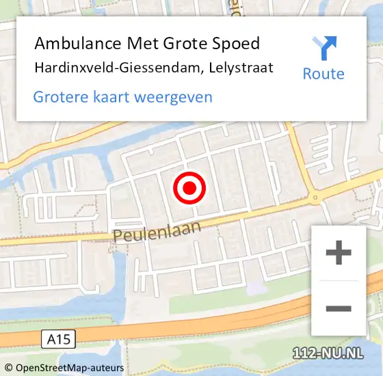 Locatie op kaart van de 112 melding: Ambulance Met Grote Spoed Naar Hardinxveld-Giessendam, Lelystraat op 31 mei 2018 11:25