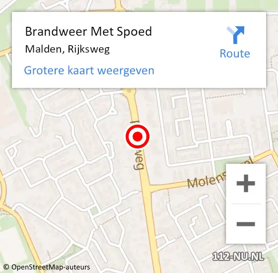 Locatie op kaart van de 112 melding: Brandweer Met Spoed Naar Malden, Rijksweg op 31 mei 2018 11:25