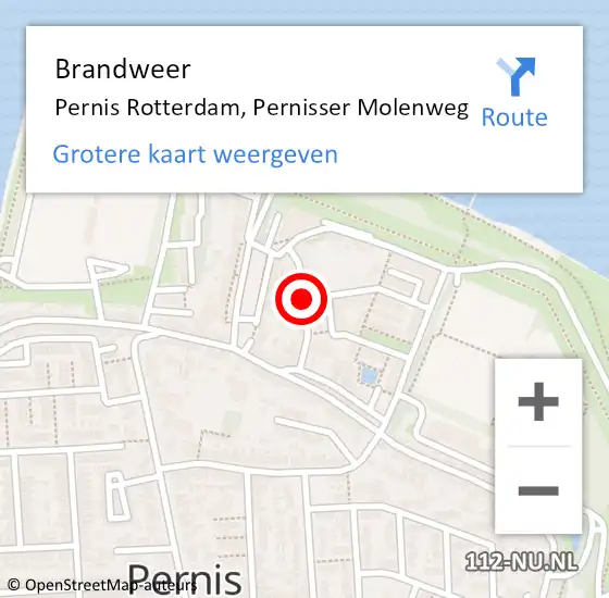 Locatie op kaart van de 112 melding: Brandweer Pernis Rotterdam, Pernisser Molenweg op 31 mei 2018 11:34