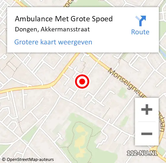 Locatie op kaart van de 112 melding: Ambulance Met Grote Spoed Naar Dongen, Akkermansstraat op 31 mei 2018 12:22