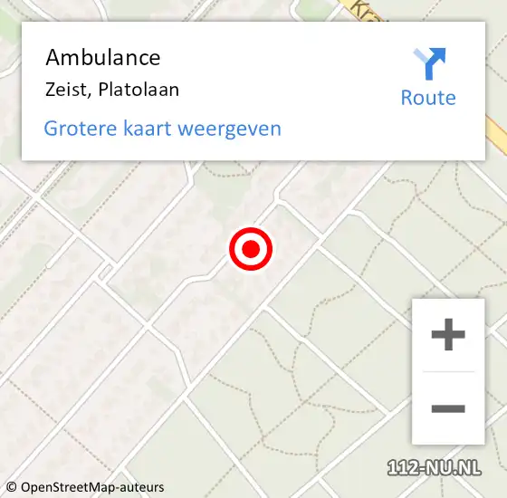 Locatie op kaart van de 112 melding: Ambulance Zeist, Platolaan op 31 mei 2018 12:34