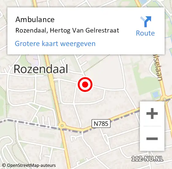 Locatie op kaart van de 112 melding: Ambulance Rozendaal, Hertog van Gelrestraat op 31 mei 2018 12:42