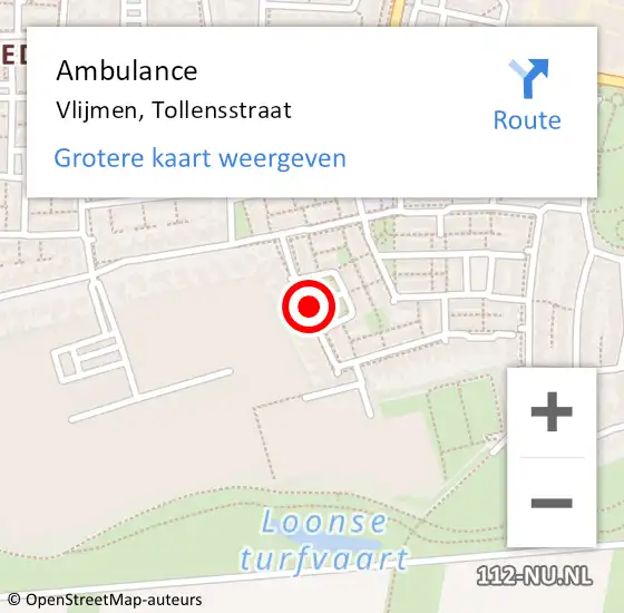 Locatie op kaart van de 112 melding: Ambulance Vlijmen, Tollensstraat op 31 mei 2018 12:49