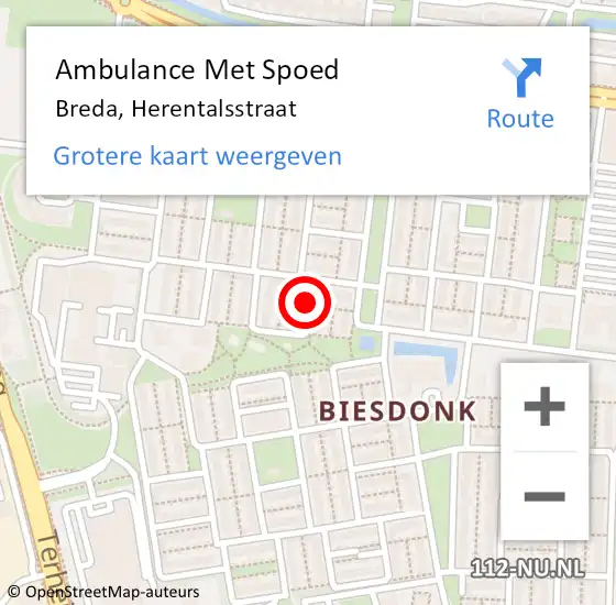 Locatie op kaart van de 112 melding: Ambulance Met Spoed Naar Breda, Herentalsstraat op 31 mei 2018 16:59