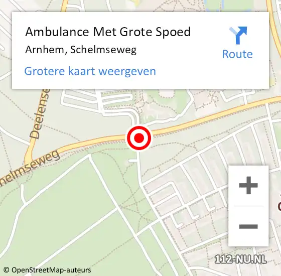 Locatie op kaart van de 112 melding: Ambulance Met Grote Spoed Naar Arnhem, Schelmseweg op 31 mei 2018 19:27