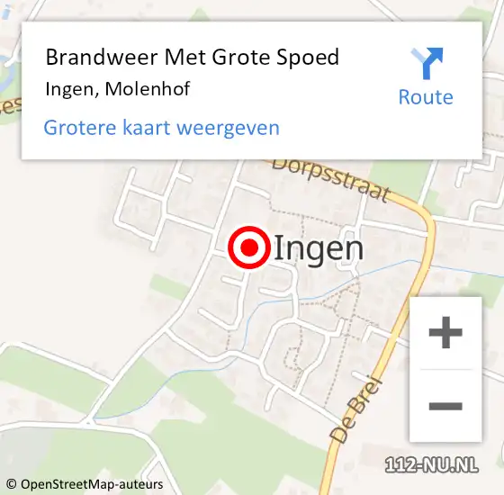 Locatie op kaart van de 112 melding: Brandweer Met Grote Spoed Naar Ingen, Molenhof op 31 mei 2018 20:46