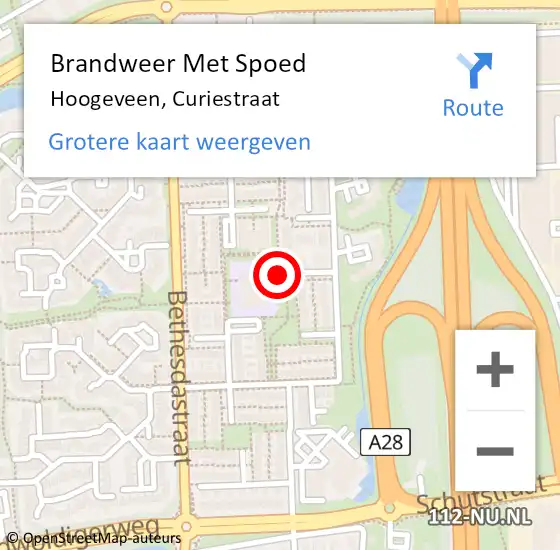 Locatie op kaart van de 112 melding: Brandweer Met Spoed Naar Hoogeveen, Curiestraat op 31 mei 2018 21:03