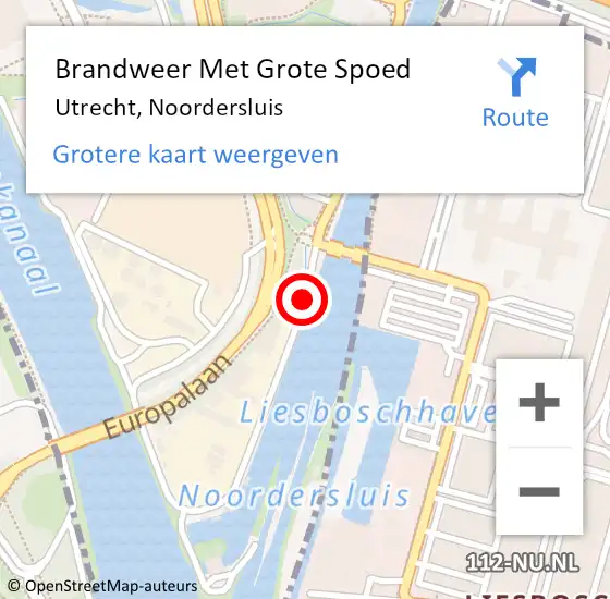 Locatie op kaart van de 112 melding: Brandweer Met Grote Spoed Naar Utrecht, Noordersluis op 31 mei 2018 23:13