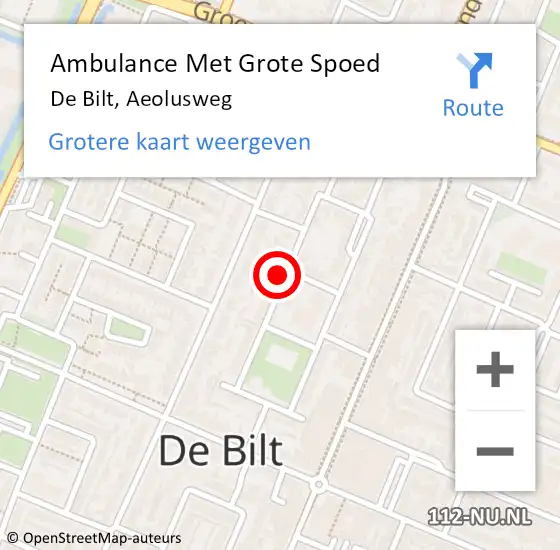 Locatie op kaart van de 112 melding: Ambulance Met Grote Spoed Naar De Bilt, Aeolusweg op 1 juni 2018 00:03