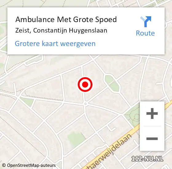 Locatie op kaart van de 112 melding: Ambulance Met Grote Spoed Naar Zeist, Constantijn Huygenslaan op 1 juni 2018 06:49