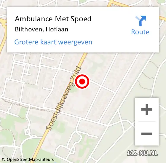 Locatie op kaart van de 112 melding: Ambulance Met Spoed Naar Bilthoven, Hoflaan op 1 juni 2018 07:46