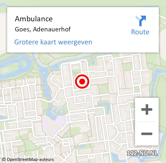 Locatie op kaart van de 112 melding: Ambulance Goes, Adenauerhof op 1 juni 2018 09:12
