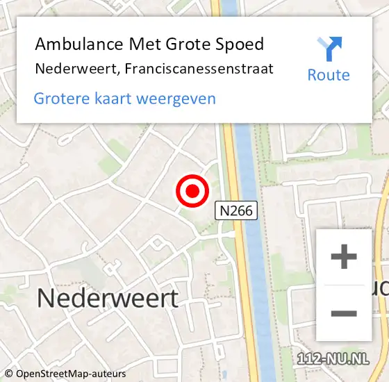 Locatie op kaart van de 112 melding: Ambulance Met Grote Spoed Naar Nederweert, Franciscanessenstraat op 1 juni 2018 09:43