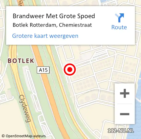 Locatie op kaart van de 112 melding: Brandweer Met Grote Spoed Naar Botlek Rotterdam, Chemiestraat op 1 juni 2018 10:46