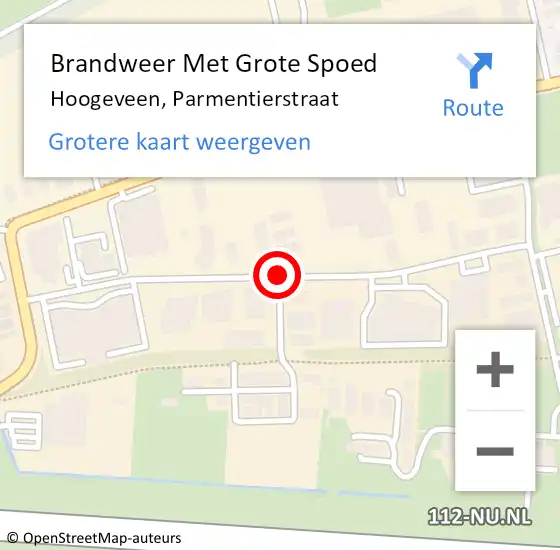 Locatie op kaart van de 112 melding: Brandweer Met Grote Spoed Naar Hoogeveen, Parmentierstraat op 1 juni 2018 10:54