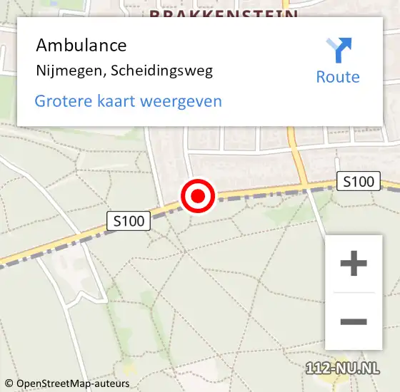 Locatie op kaart van de 112 melding: Ambulance Nijmegen, Scheidingsweg op 1 juni 2018 11:01