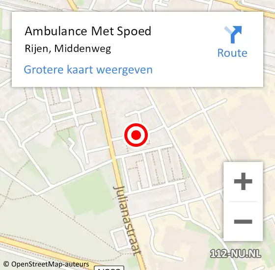 Locatie op kaart van de 112 melding: Ambulance Met Spoed Naar Rijen, Middenweg op 1 juni 2018 11:14