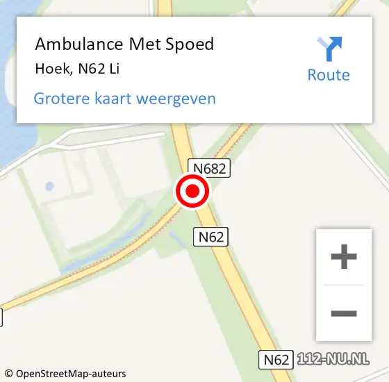 Locatie op kaart van de 112 melding: Ambulance Met Spoed Naar Hoek, N62 op 1 juni 2018 11:27