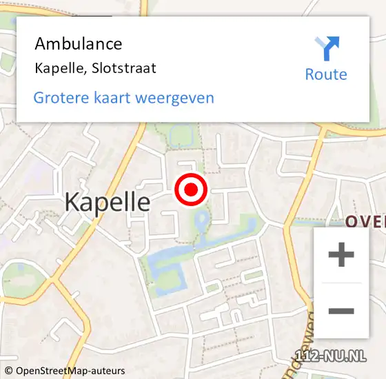 Locatie op kaart van de 112 melding: Ambulance Kapelle, Slotstraat op 1 juni 2018 12:12