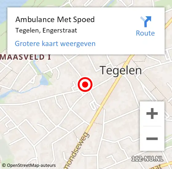 Locatie op kaart van de 112 melding: Ambulance Met Spoed Naar Tegelen, Engerstraat op 1 juni 2018 13:19