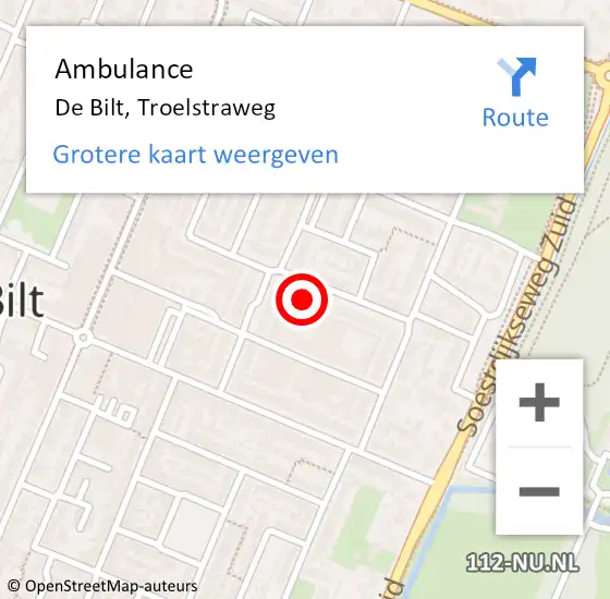 Locatie op kaart van de 112 melding: Ambulance De Bilt, Troelstraweg op 1 juni 2018 13:52