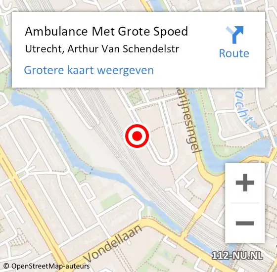 Locatie op kaart van de 112 melding: Ambulance Met Grote Spoed Naar Utrecht, Arthur Van Schendelstr op 1 juni 2018 14:28