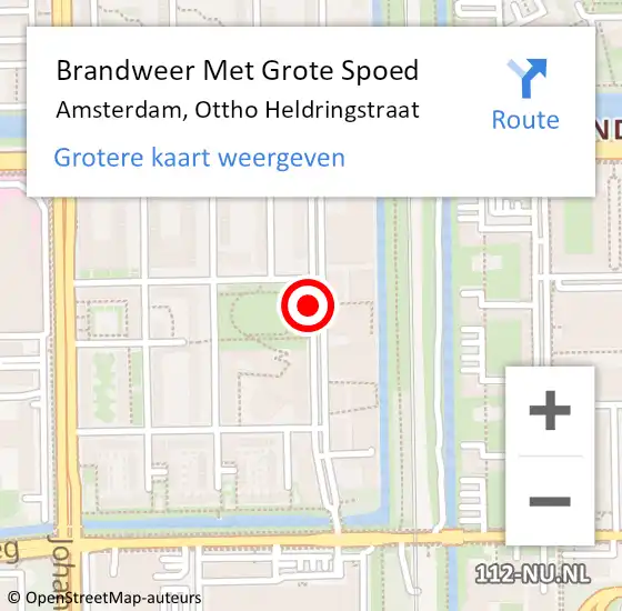 Locatie op kaart van de 112 melding: Brandweer Met Grote Spoed Naar Amsterdam, Ottho Heldringstraat op 1 juni 2018 14:35