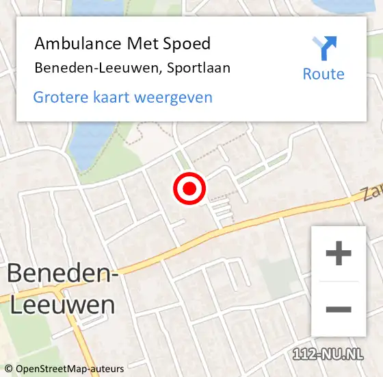 Locatie op kaart van de 112 melding: Ambulance Met Spoed Naar Beneden-Leeuwen, Sportlaan op 1 juni 2018 15:04