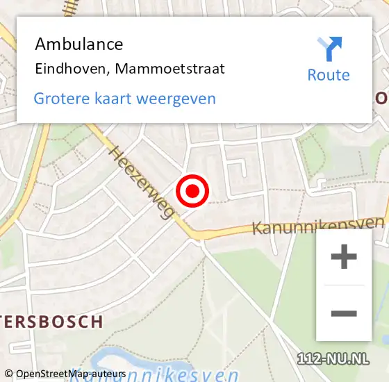 Locatie op kaart van de 112 melding: Ambulance Eindhoven, Mammoetstraat op 1 juni 2018 15:13